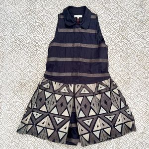 Opening Ceremony Zip-Up Sleeveless Black Geometric Romper w Skirt Size Medium